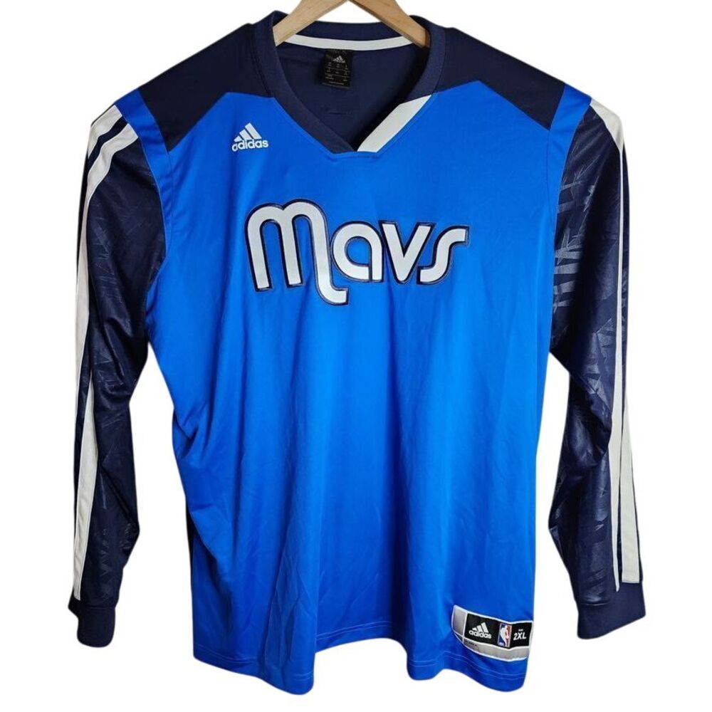 Dallas Mavericks Jersey Men's 2XL‎ Adidas NBA Mavs Basketball Long Sleeve Blue